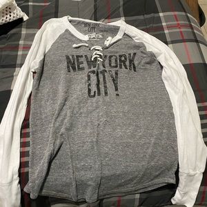 New York baseball style long sleeve white gray